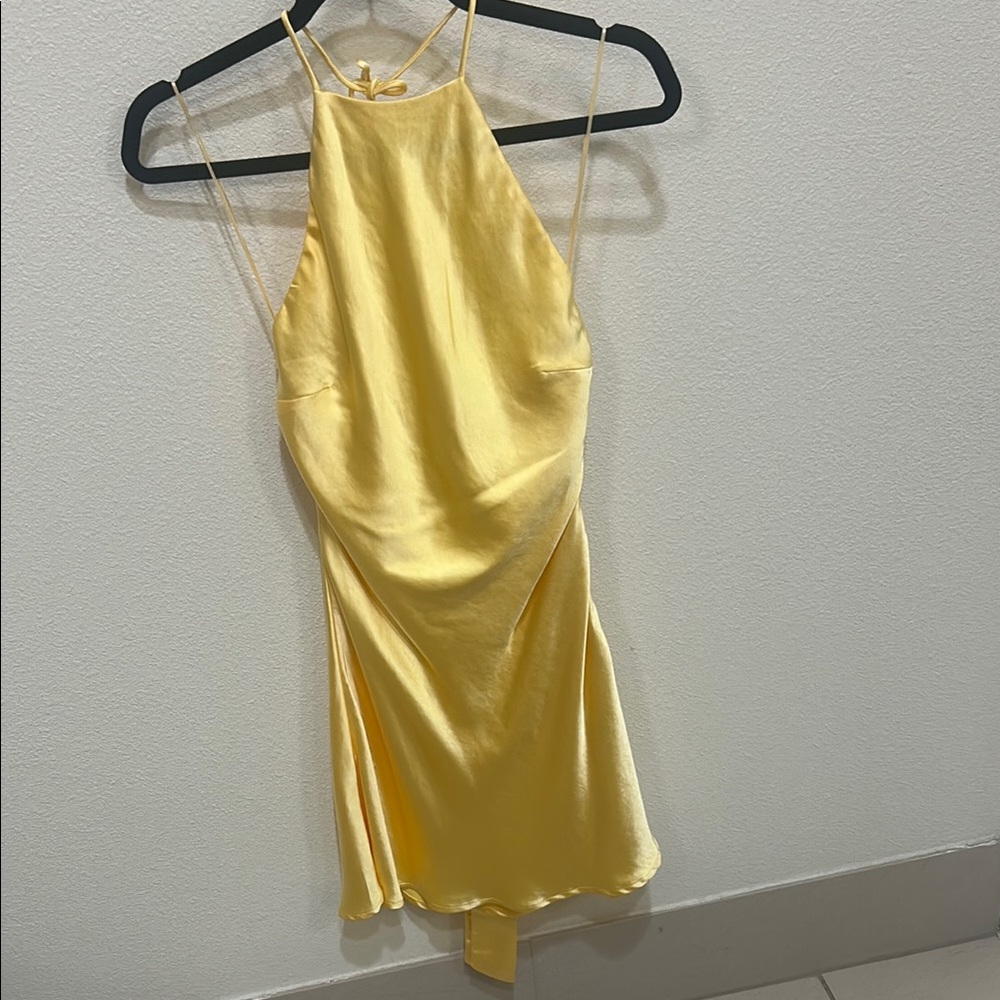 Yellow Satin Halter Slip Dress